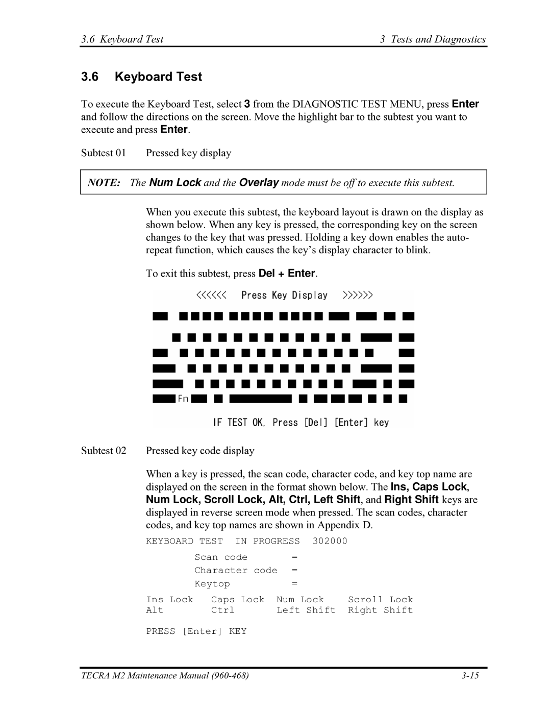 Toshiba tecra m2 manual Keyboard Test Tests and Diagnostics 