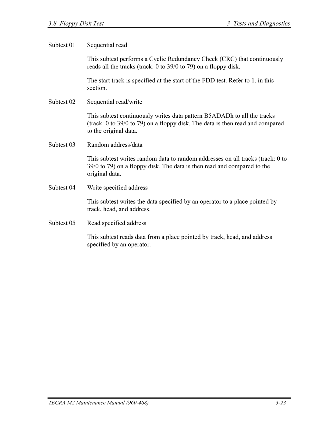 Toshiba tecra m2 manual Floppy Disk Test Tests and Diagnostics 