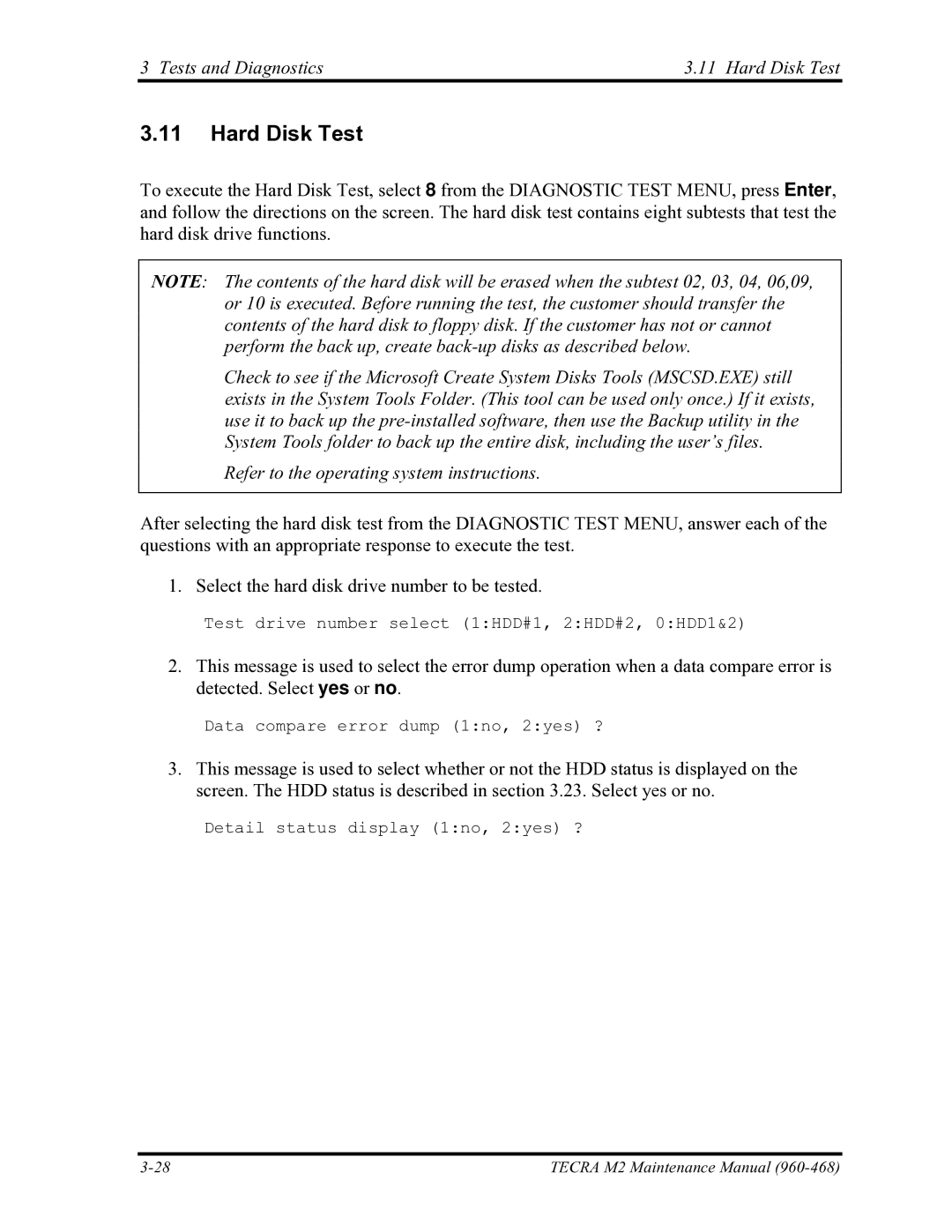 Toshiba tecra m2 manual Tests and Diagnostics Hard Disk Test 