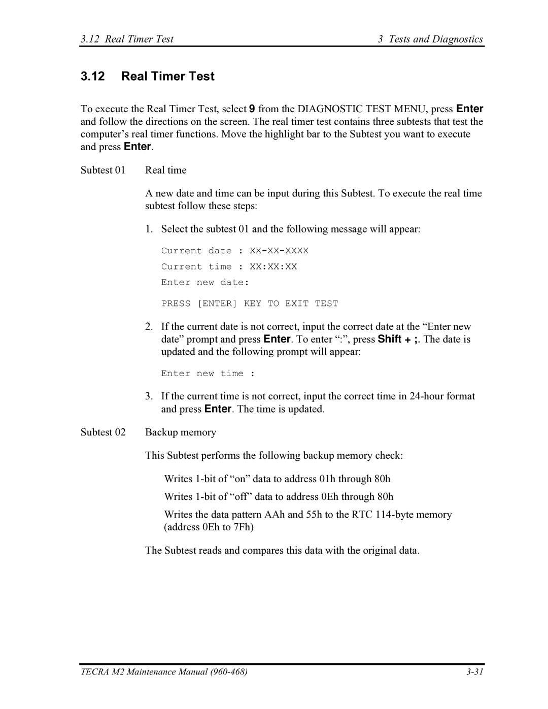 Toshiba tecra m2 manual Real Timer Test Tests and Diagnostics 