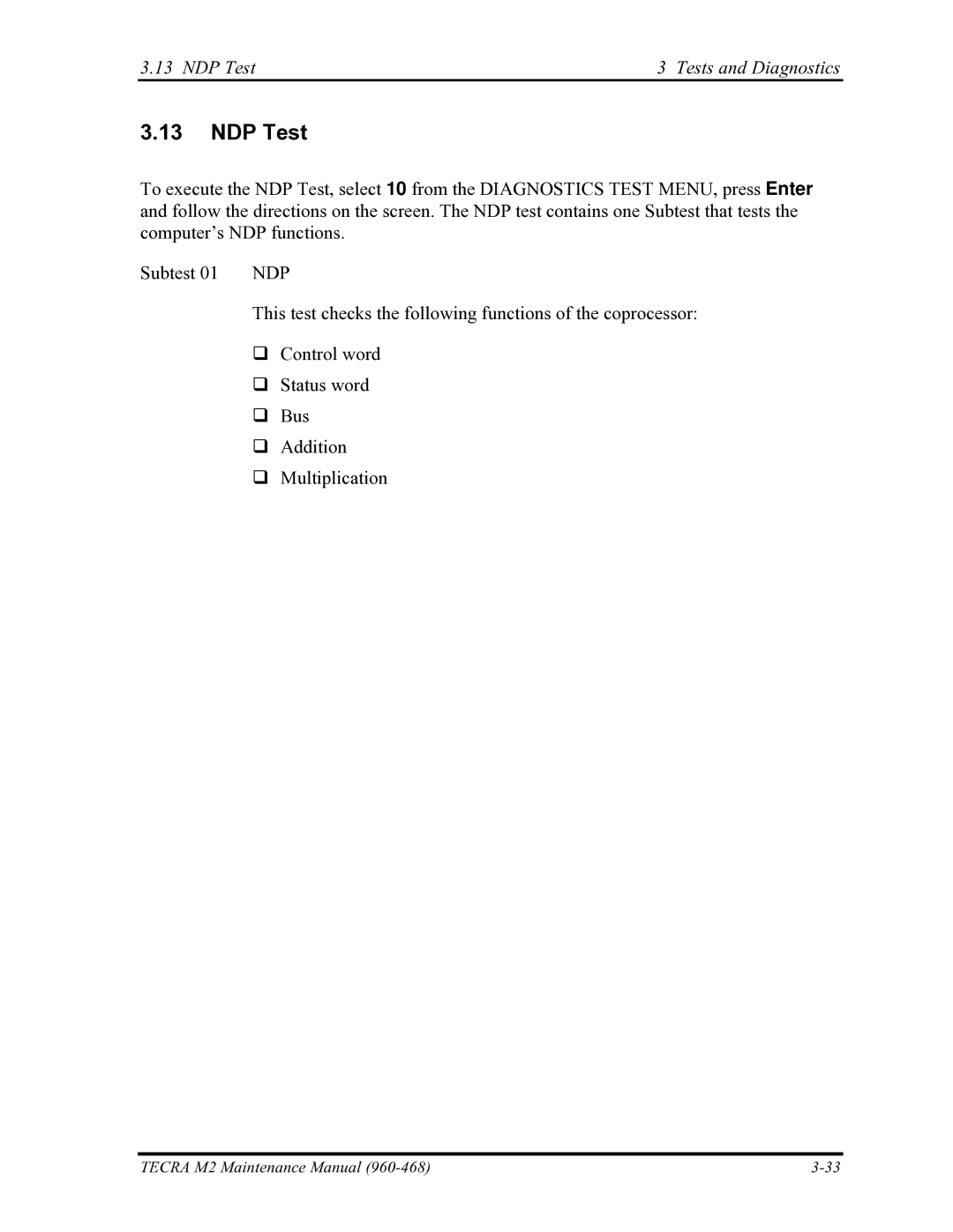 Toshiba tecra m2 manual NDP Test Tests and Diagnostics 