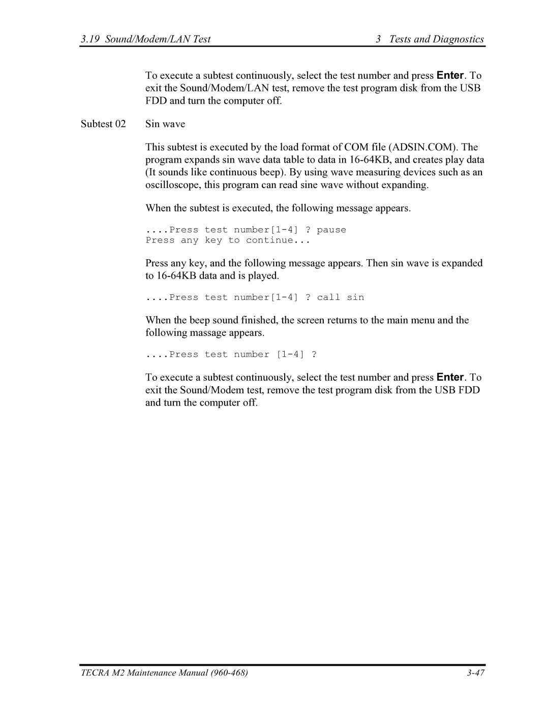 Toshiba tecra m2 manual When the subtest is executed, the following message appears 