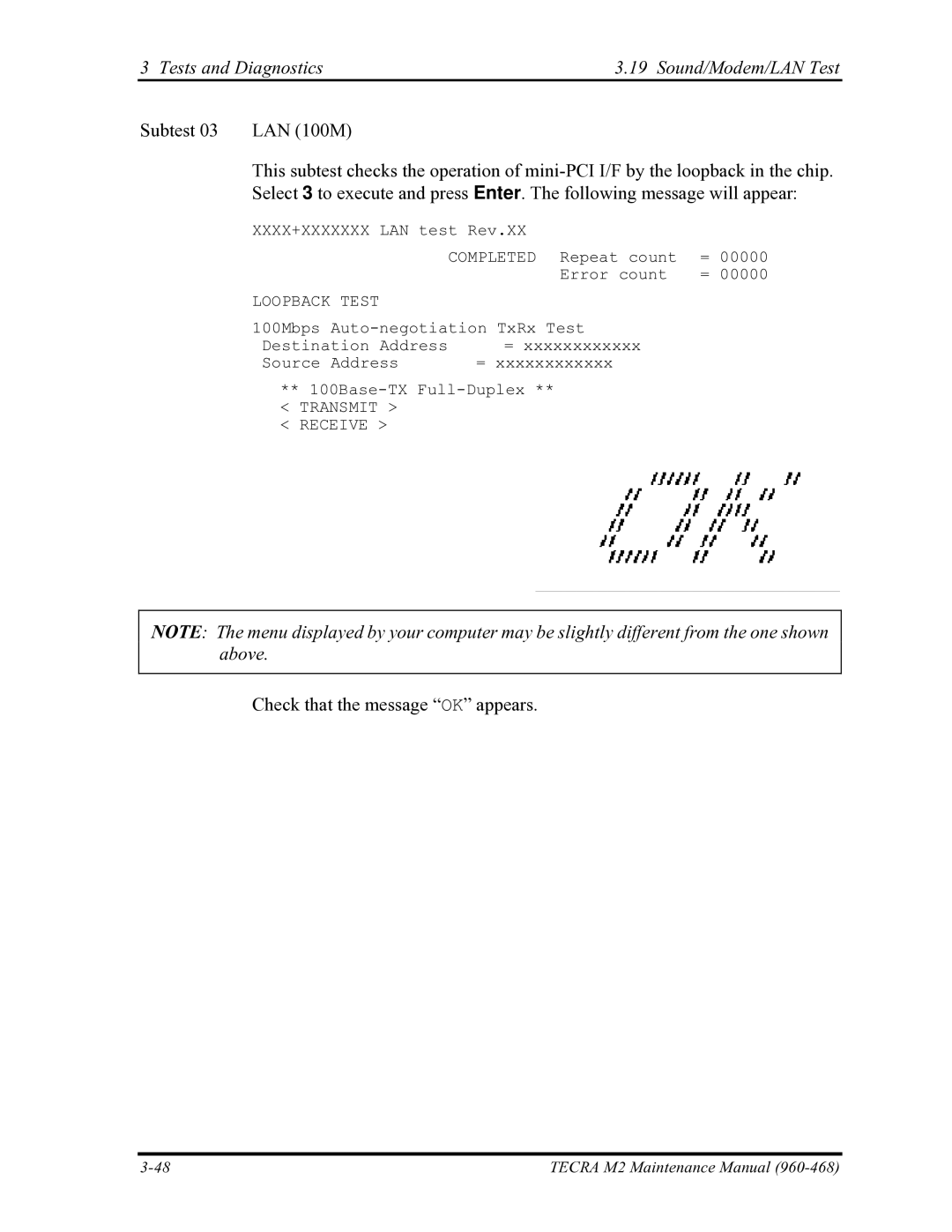 Toshiba tecra m2 manual Check that the message OK appears 