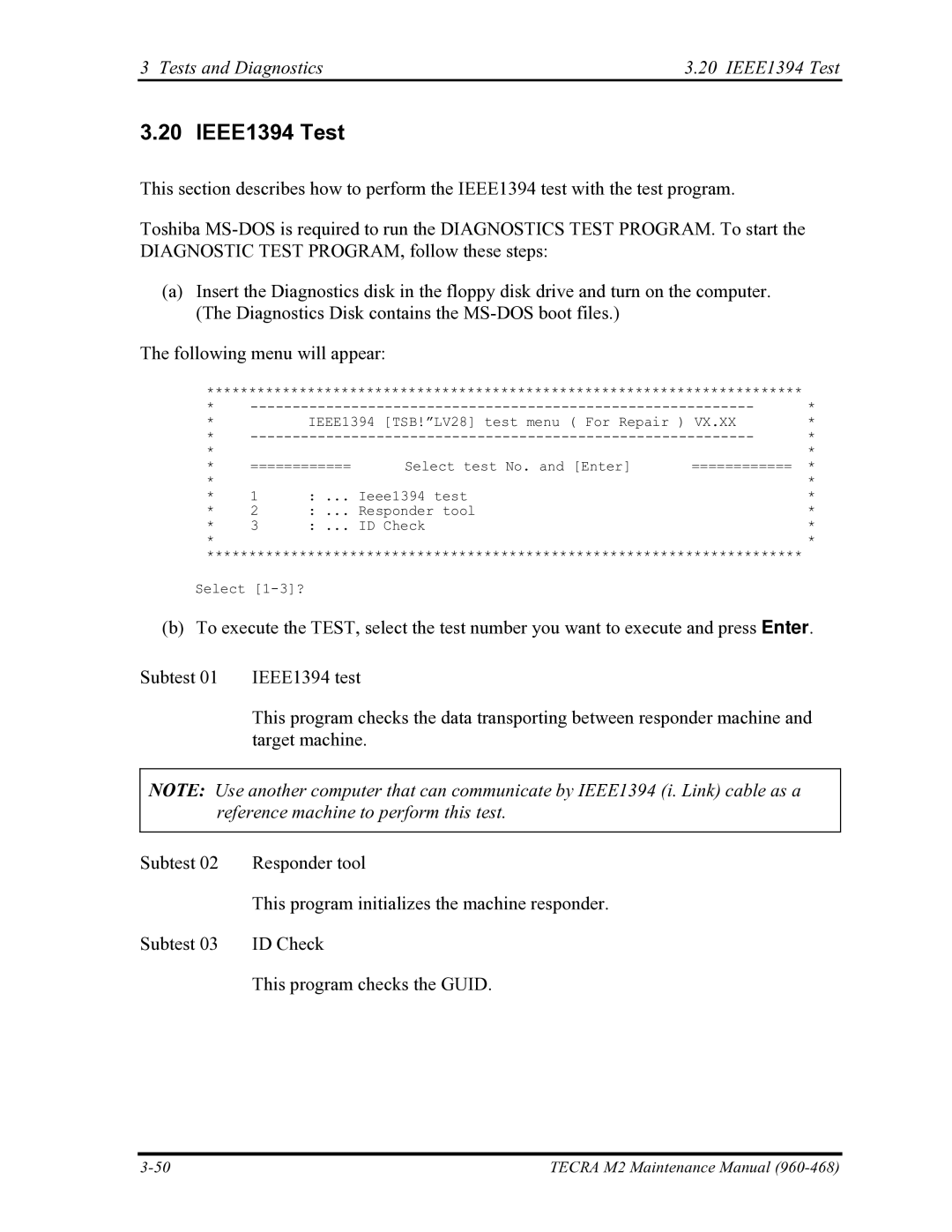 Toshiba tecra m2 manual Tests and Diagnostics IEEE1394 Test 