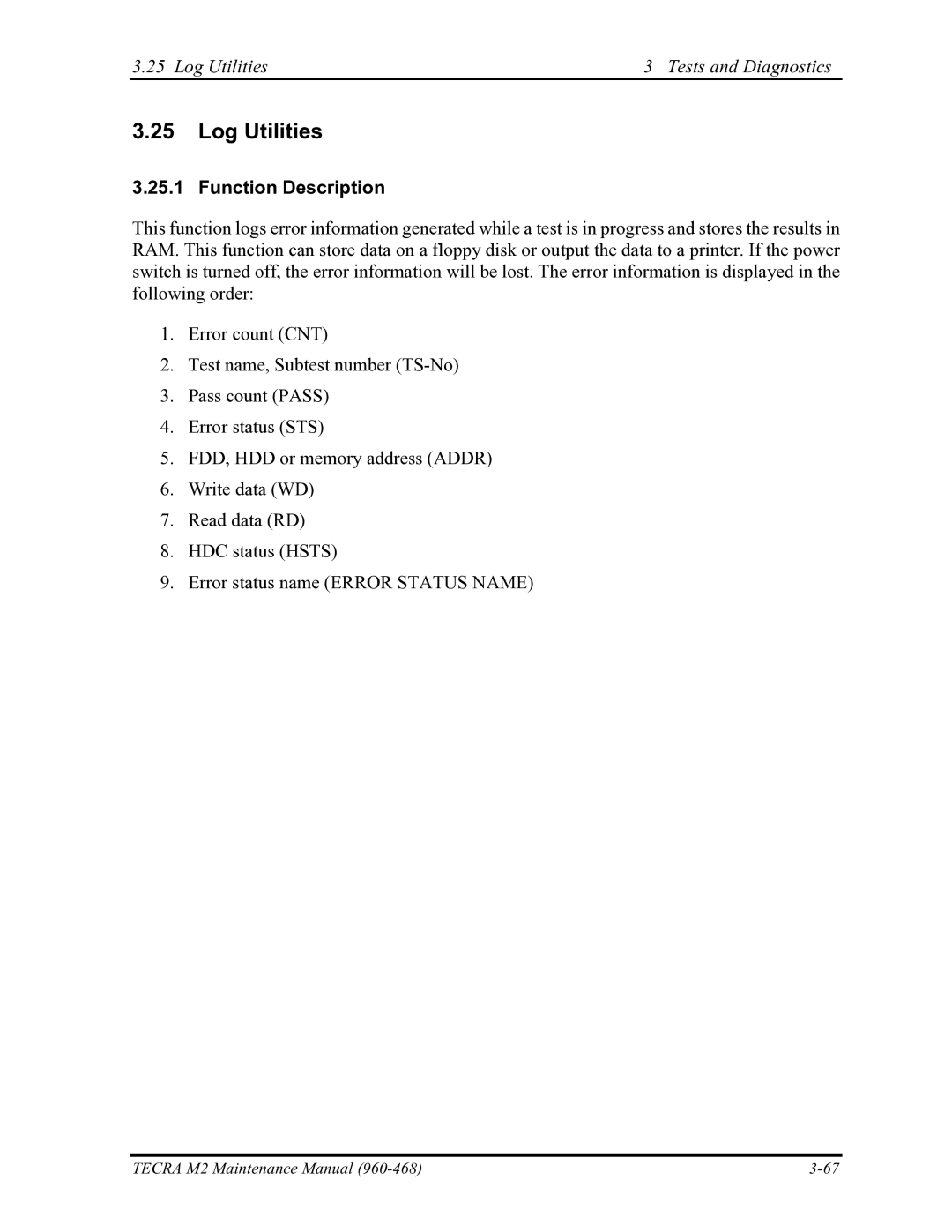 Toshiba tecra m2 manual Log Utilities Tests and Diagnostics 