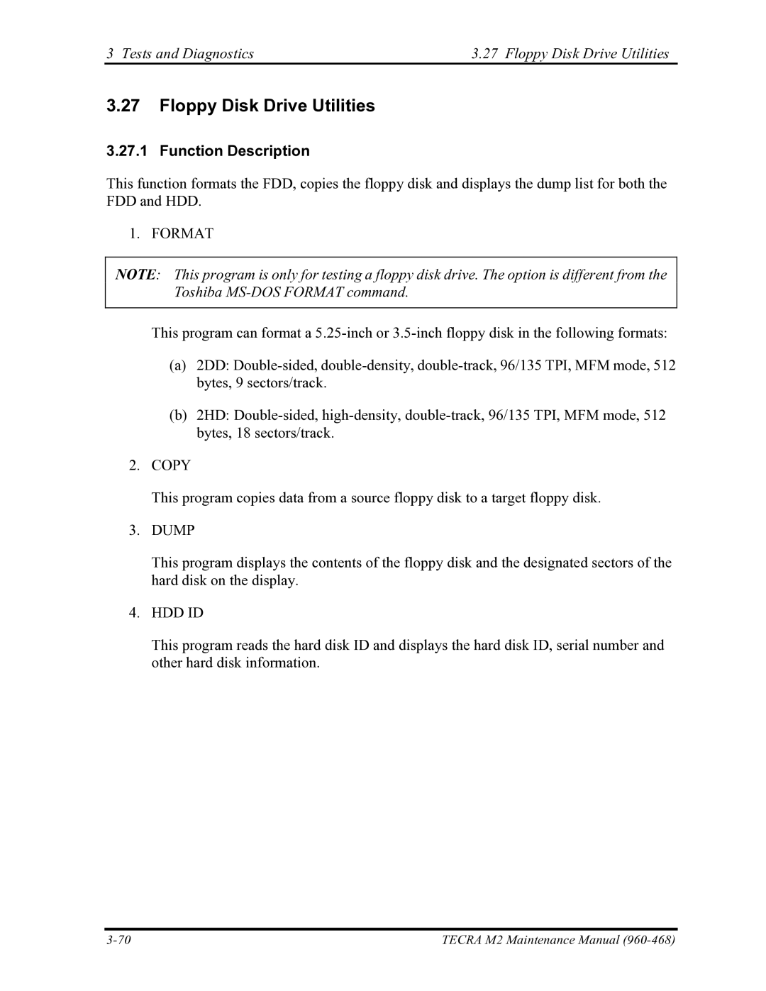 Toshiba tecra m2 manual Tests and Diagnostics Floppy Disk Drive Utilities 