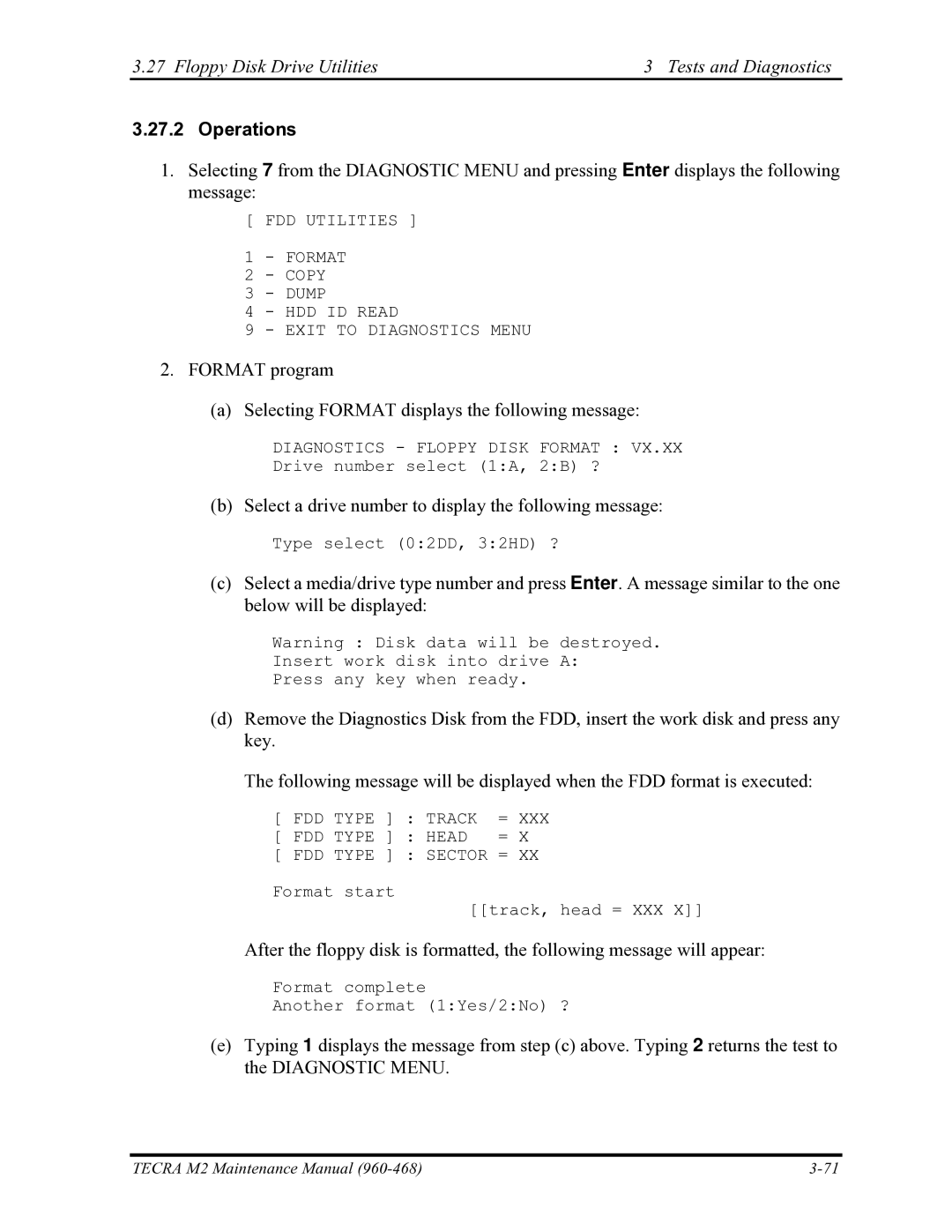 Toshiba tecra m2 manual Floppy Disk Drive Utilities Tests and Diagnostics 