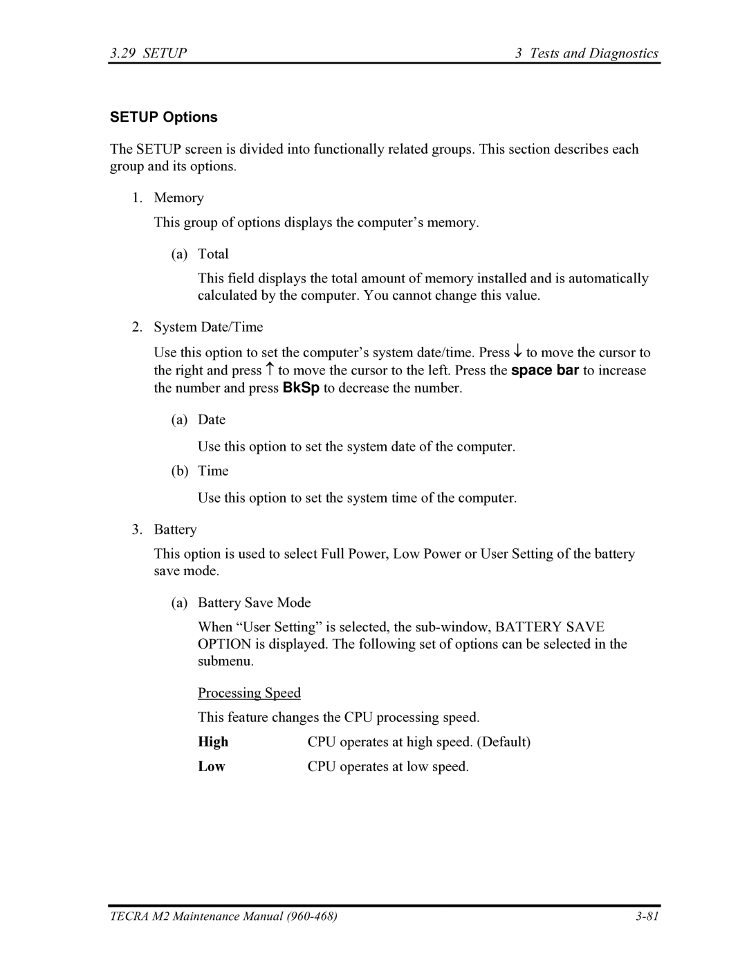 Toshiba tecra m2 manual Setup Options 