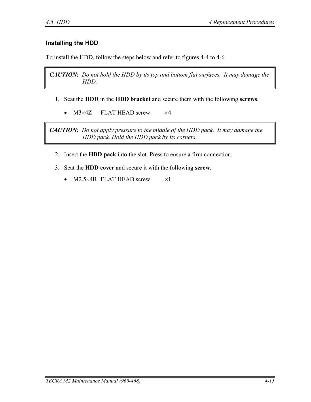 Toshiba tecra m2 manual Installing the HDD 