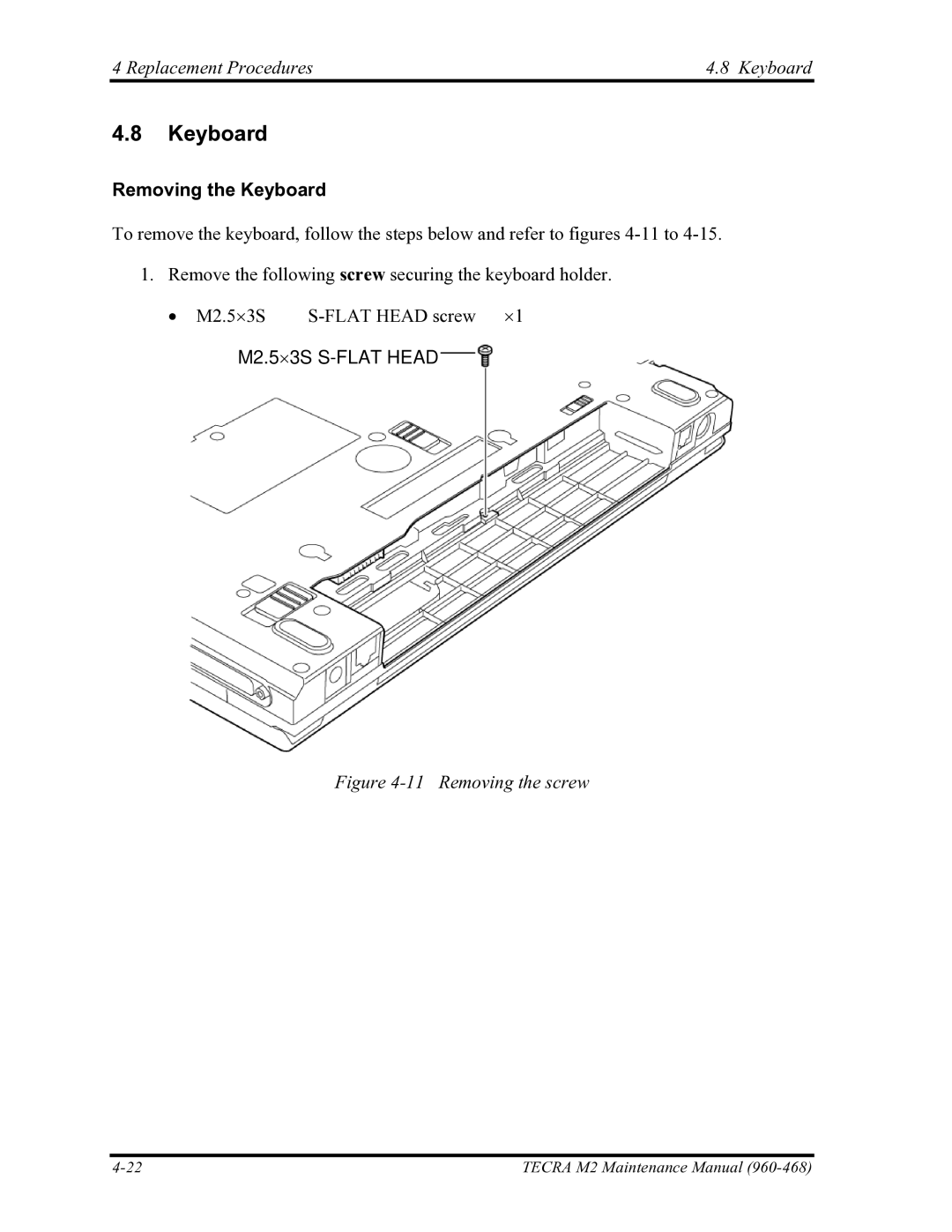 Toshiba tecra m2 manual Replacement Procedures Keyboard, Removing the Keyboard 