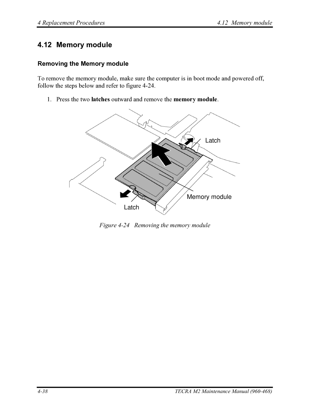 Toshiba tecra m2 manual Replacement Procedures Memory module, Removing the Memory module, Latch Memory module 