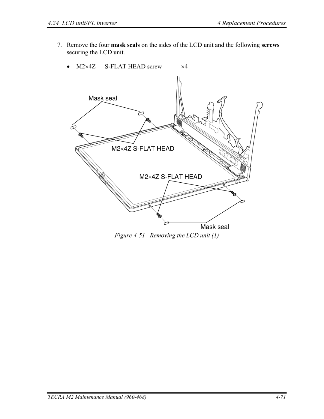 Toshiba tecra m2 manual Removing the LCD unit 