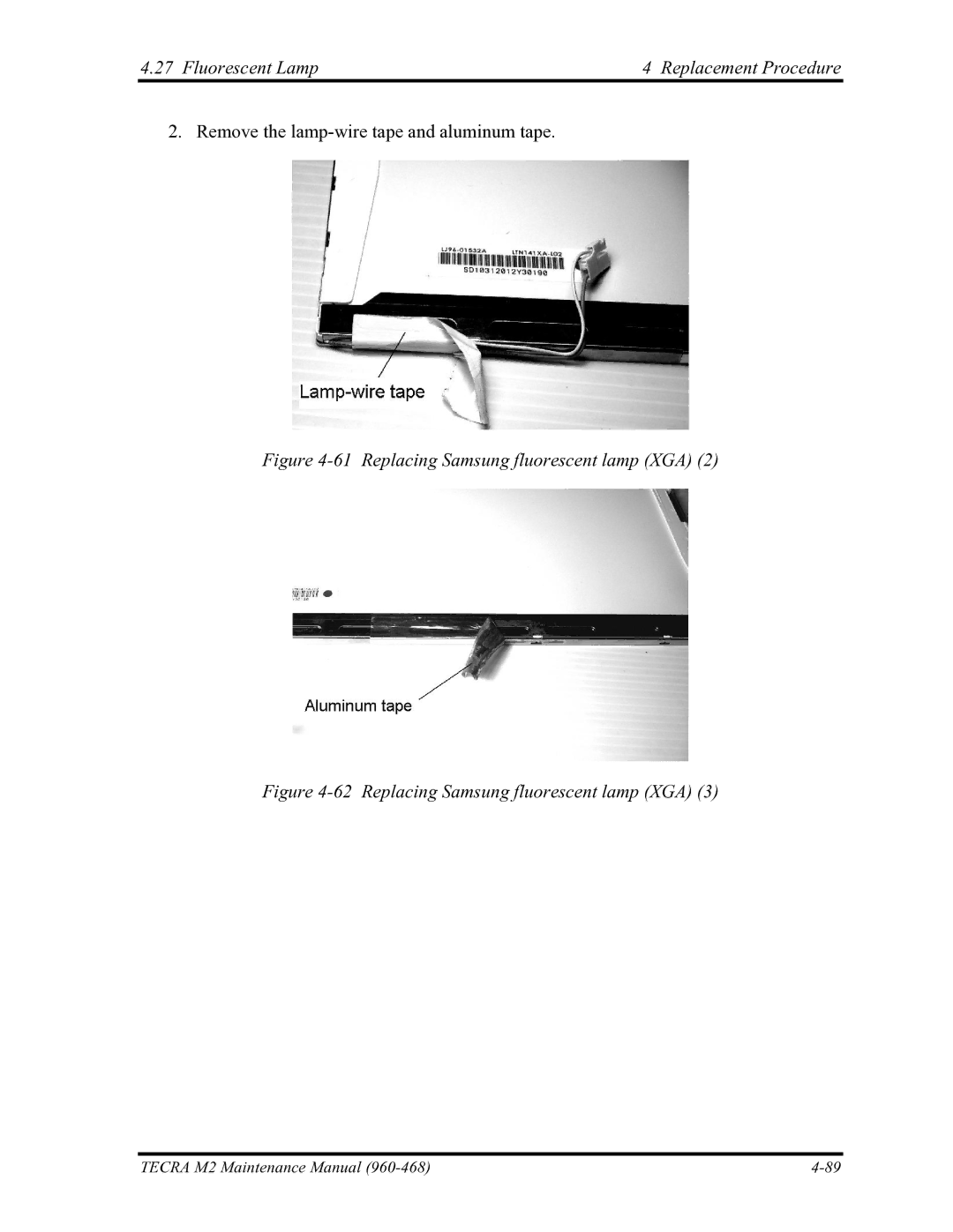 Toshiba tecra m2 manual Replacing Samsung fluorescent lamp XGA 