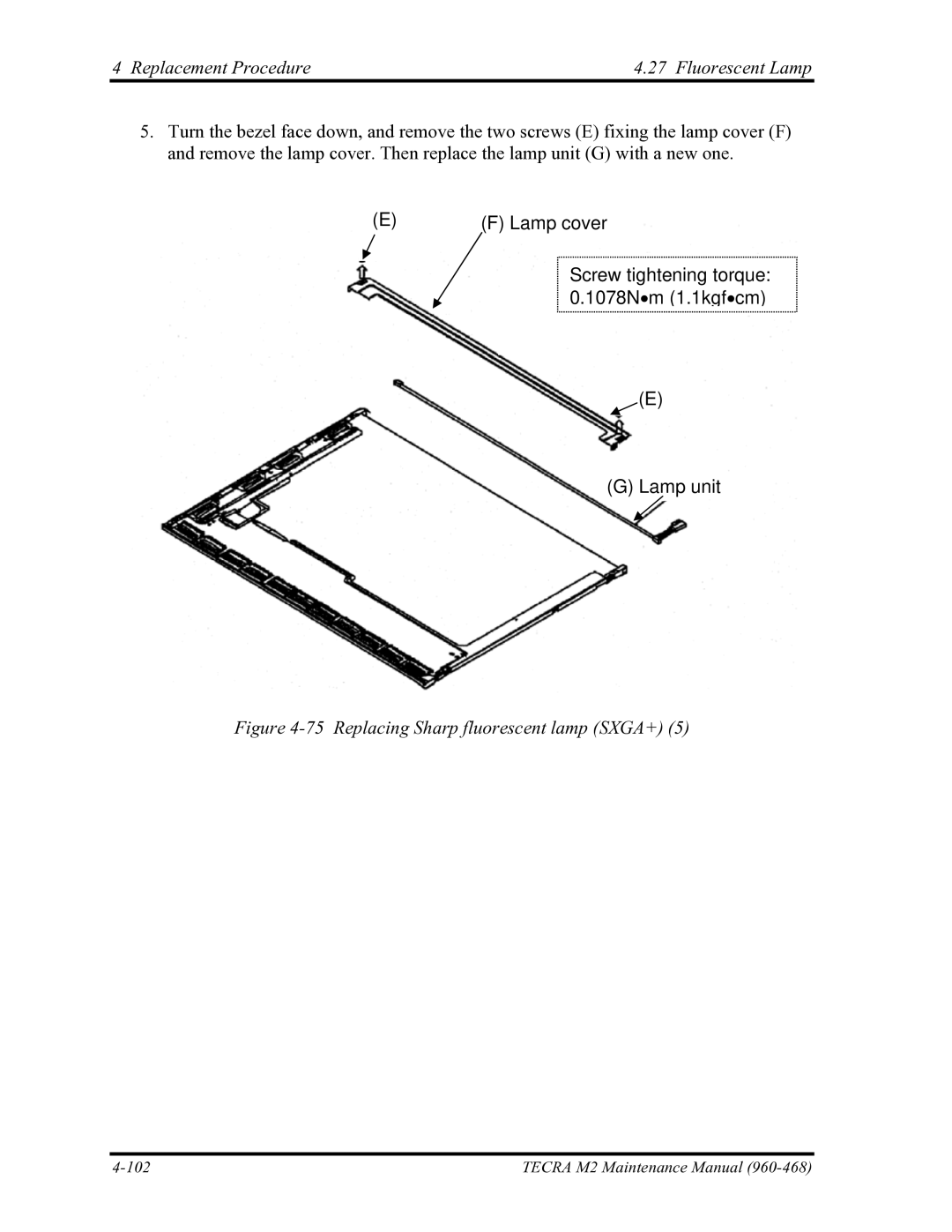 Toshiba tecra m2 manual Replacing Sharp fluorescent lamp SXGA+ 