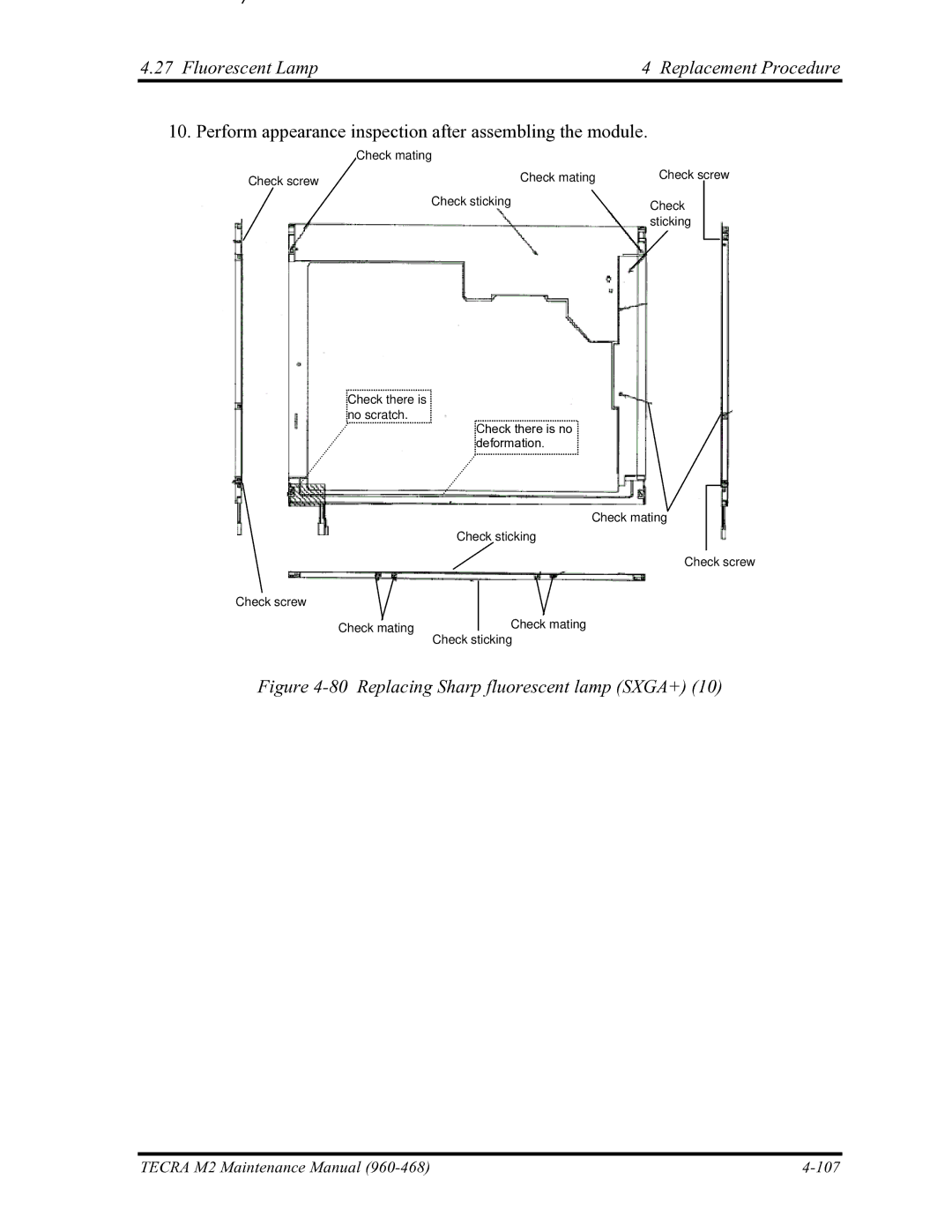 Toshiba tecra m2 manual Replacing Sharp fluorescent lamp SXGA+ 