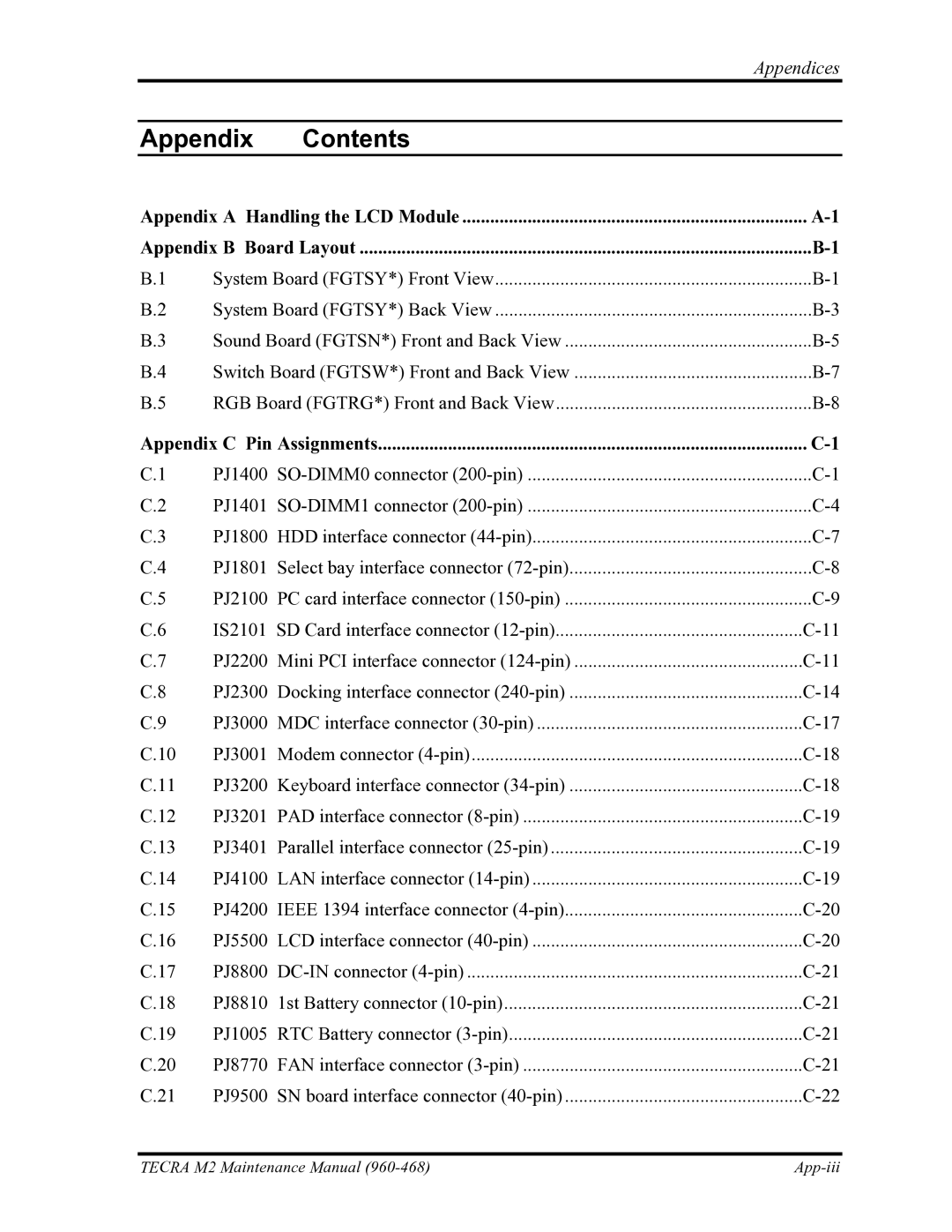 Toshiba tecra m2 manual Appendix Contents 