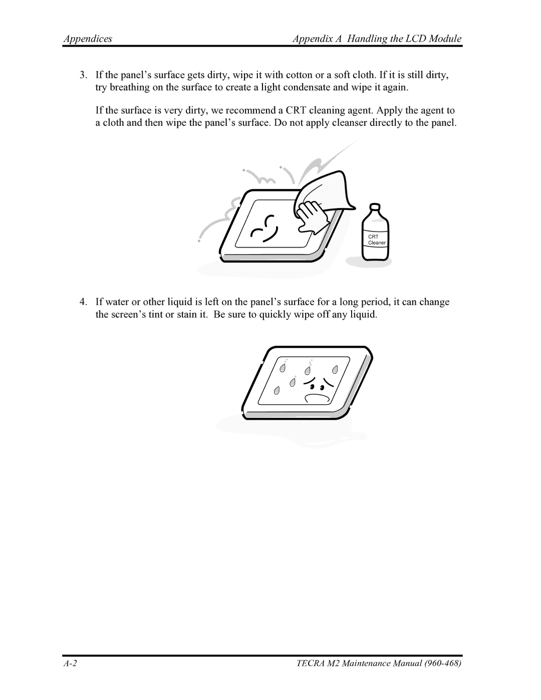 Toshiba tecra m2 manual Appendices Appendix a Handling the LCD Module 