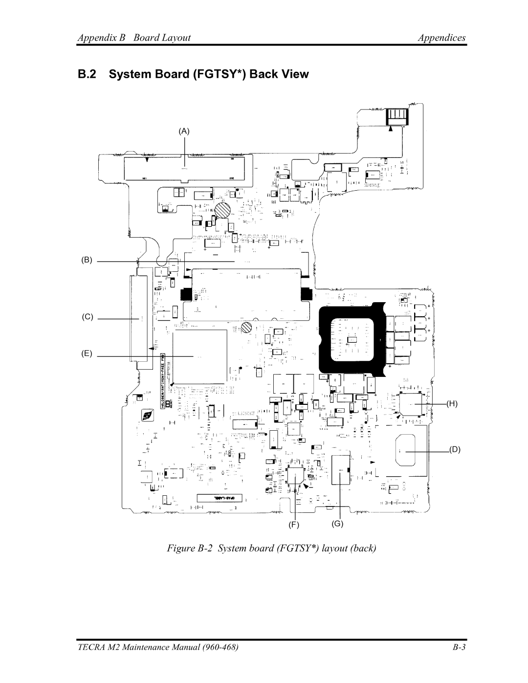 Toshiba tecra m2 manual System Board FGTSY* Back View, Figure B-2 System board FGTSY* layout back 