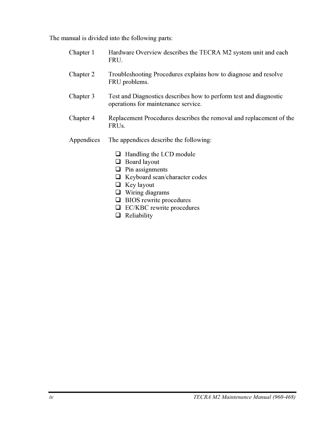 Toshiba tecra m2 manual Tecra M2 Maintenance Manual 