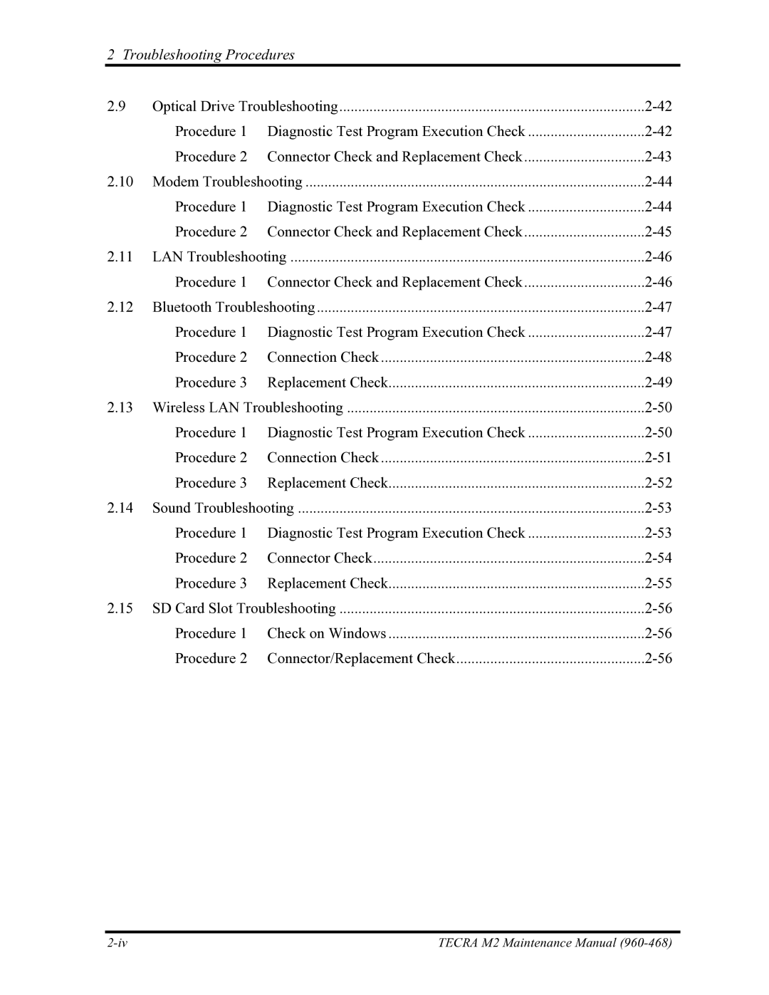 Toshiba tecra m2 manual Troubleshooting Procedures 