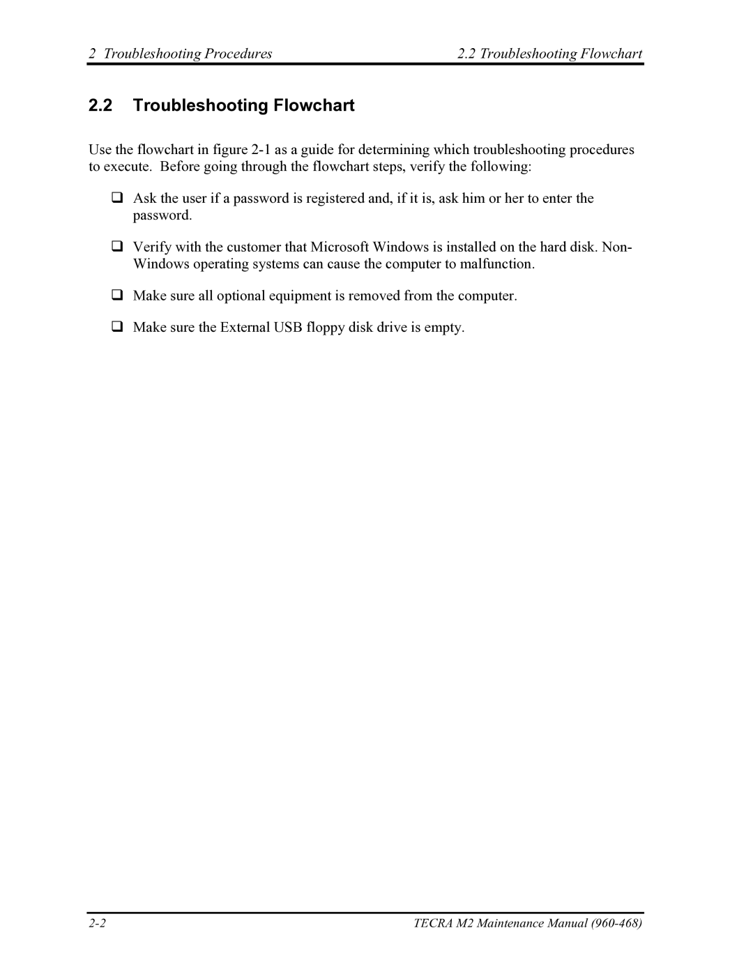 Toshiba tecra m2 manual Troubleshooting Procedures Troubleshooting Flowchart 