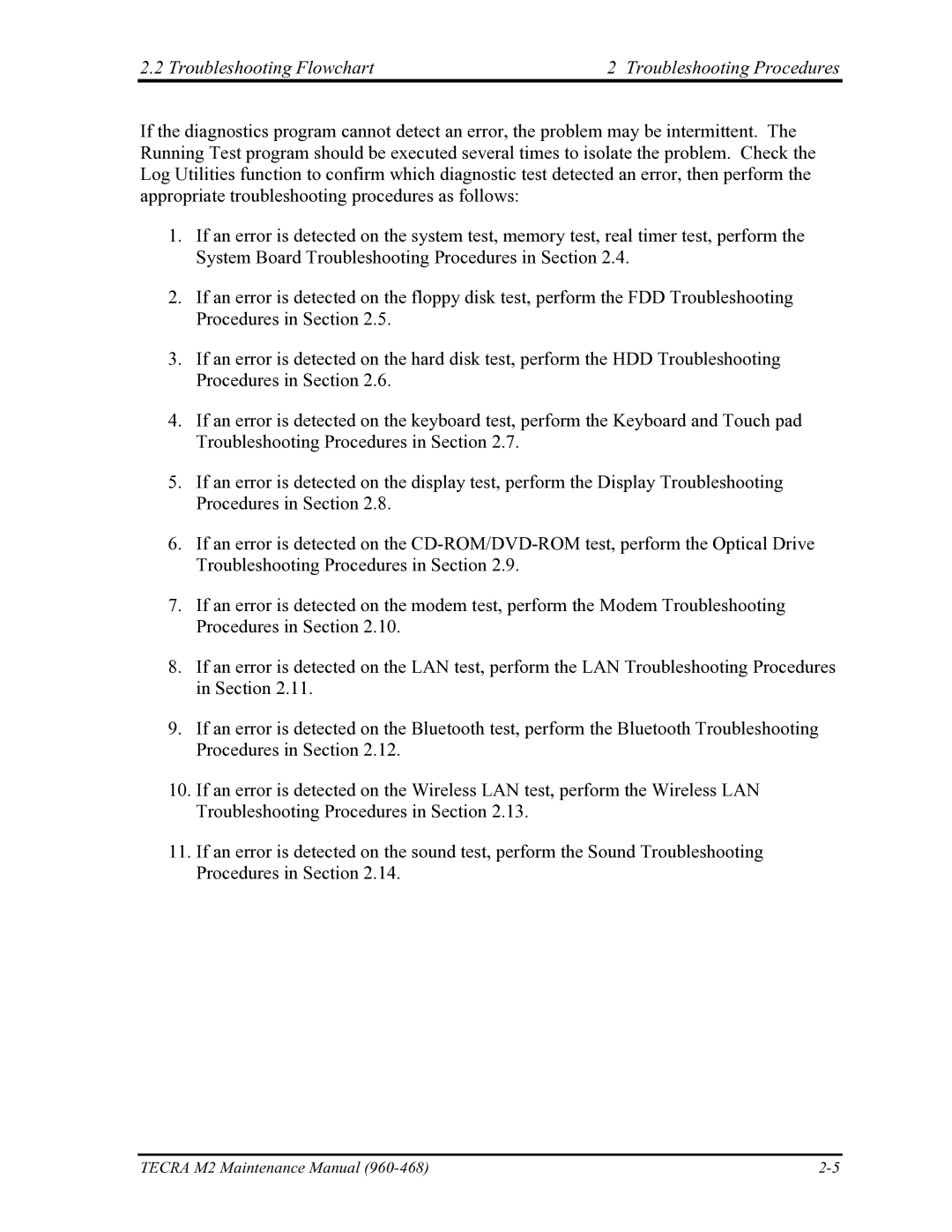 Toshiba tecra m2 manual Troubleshooting Flowchart Troubleshooting Procedures 