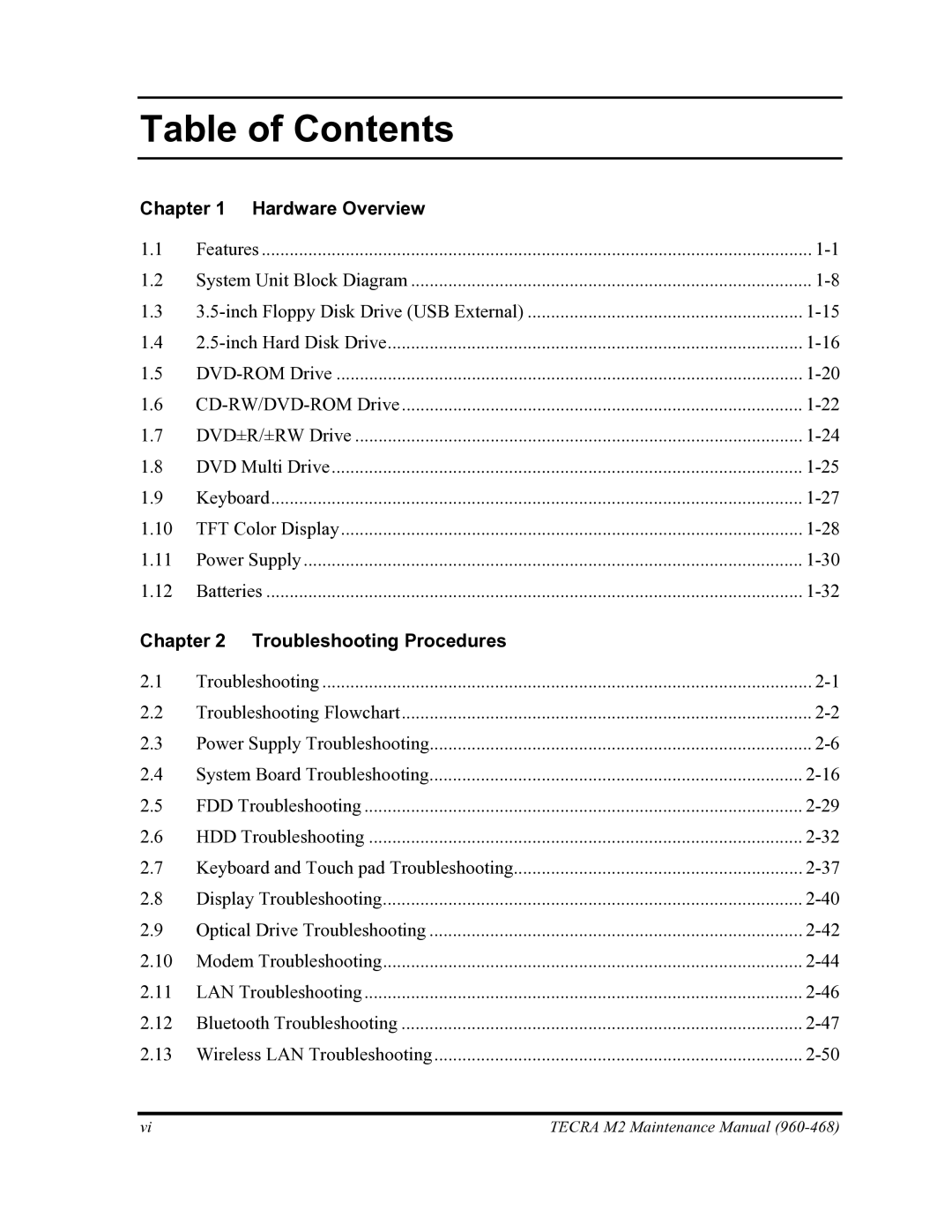 Toshiba tecra m2 manual Table of Contents 