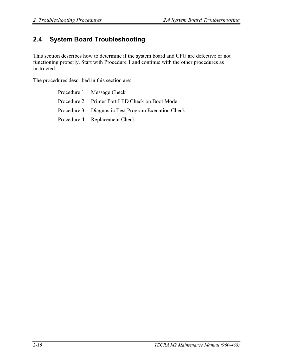 Toshiba tecra m2 manual Troubleshooting Procedures System Board Troubleshooting 