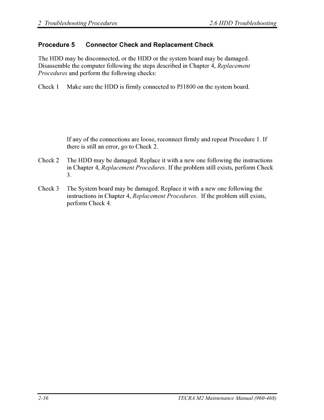 Toshiba tecra m2 manual Procedure 5 Connector Check and Replacement Check 