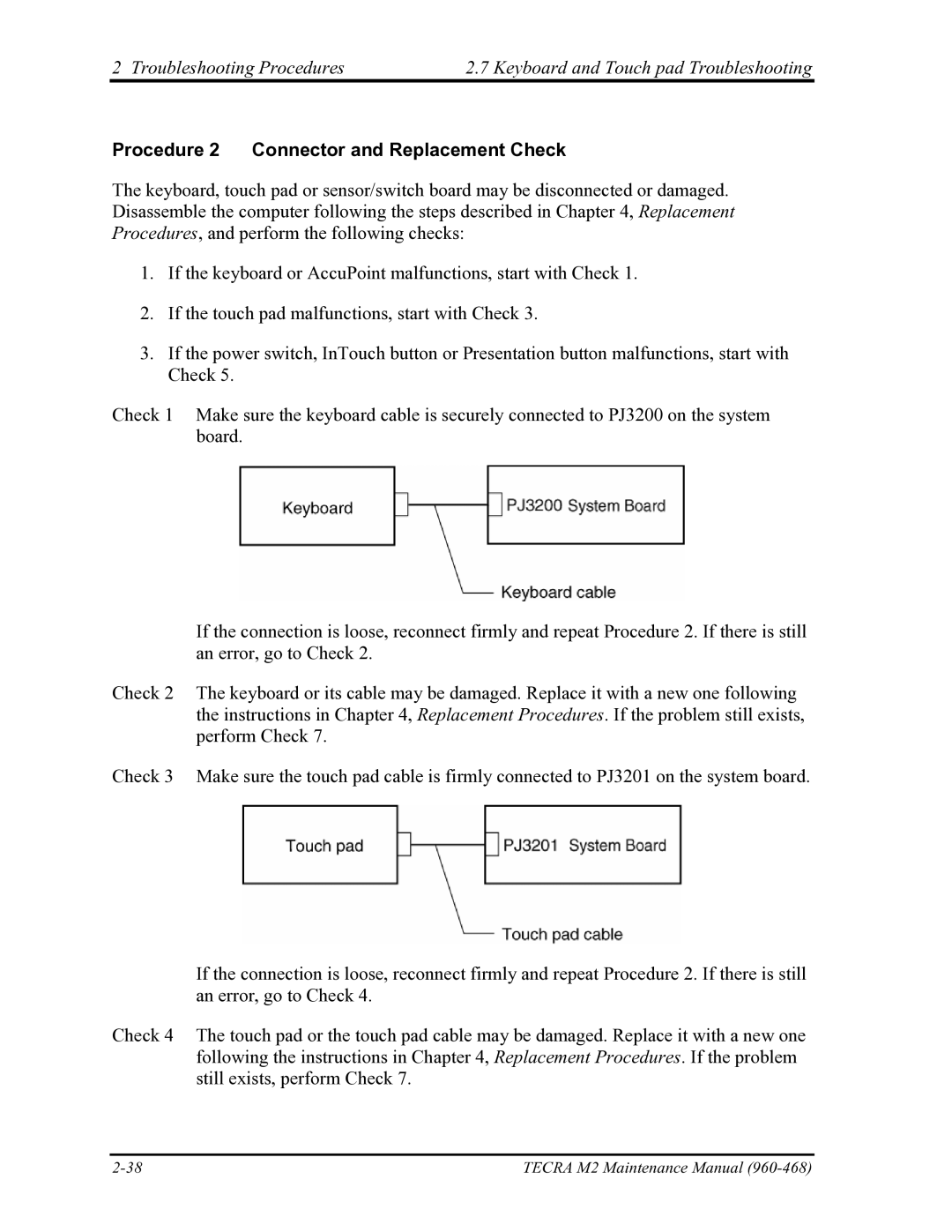 Toshiba tecra m2 manual Procedure 2 Connector and Replacement Check 