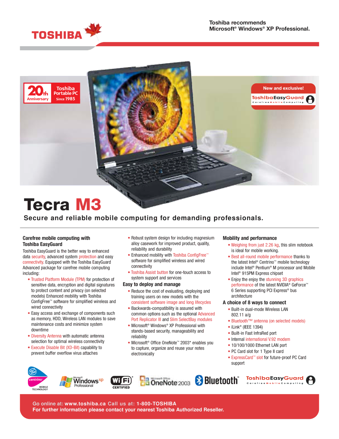 Toshiba Tecra M3 manual Toshiba recommends Microsoft Windows XP Professional, Easy to deploy and manage 