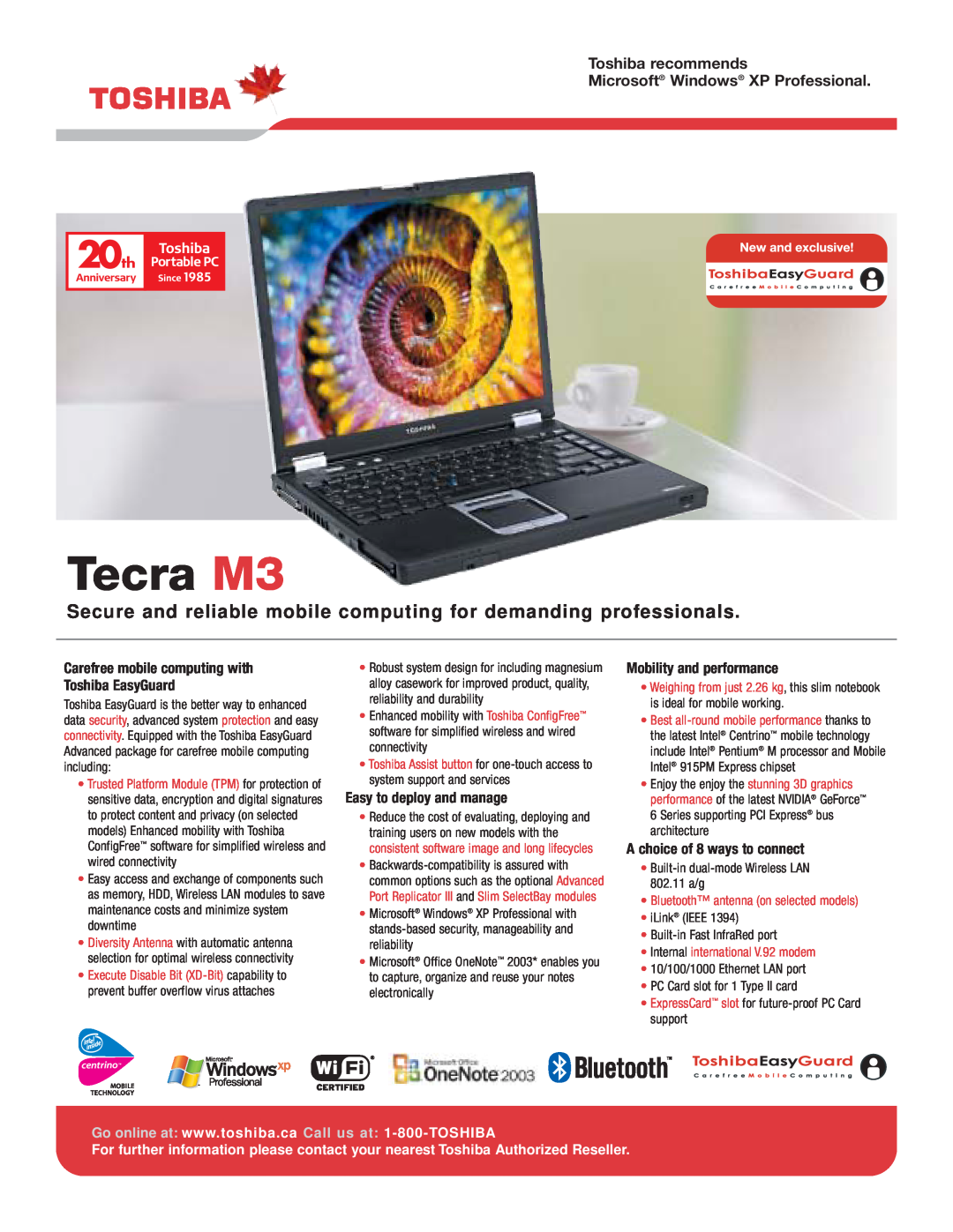 Toshiba Tecra M3 manual Secure and reliable mobile computing for demanding professionals, Easy to deploy and manage 