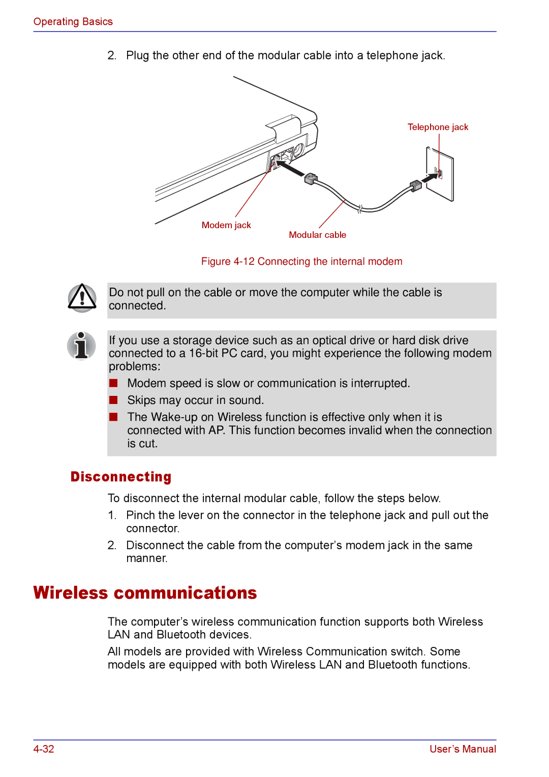 Toshiba TECRA M5 user manual Wireless communications, Disconnecting 