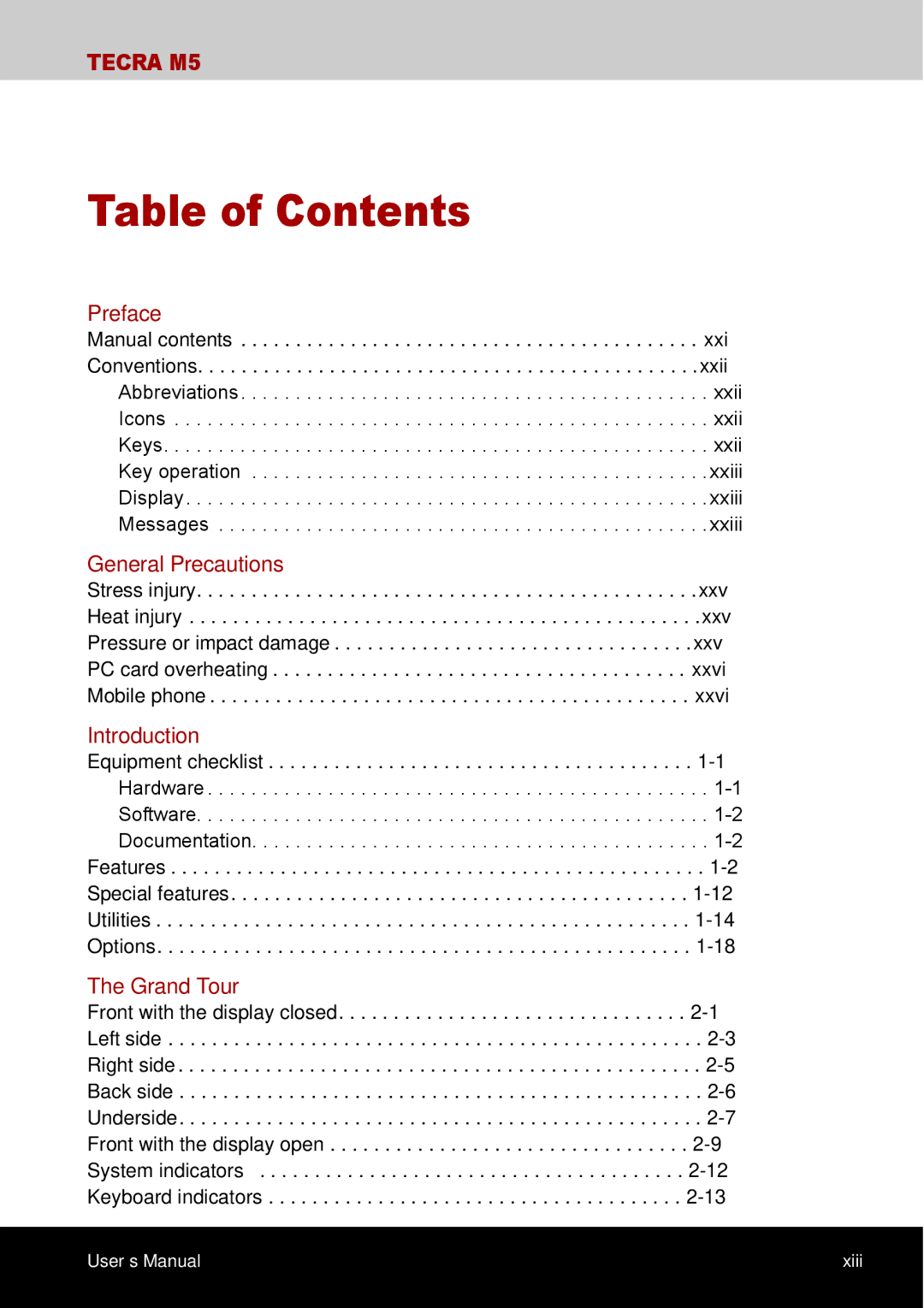 Toshiba TECRA M5 user manual Table of Contents 