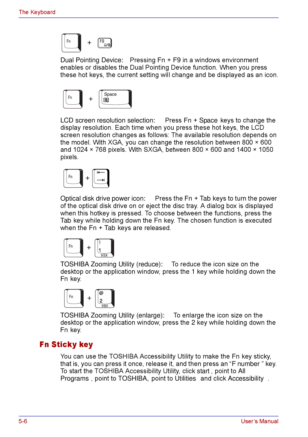 Toshiba TECRA M5 user manual Fn Sticky key 