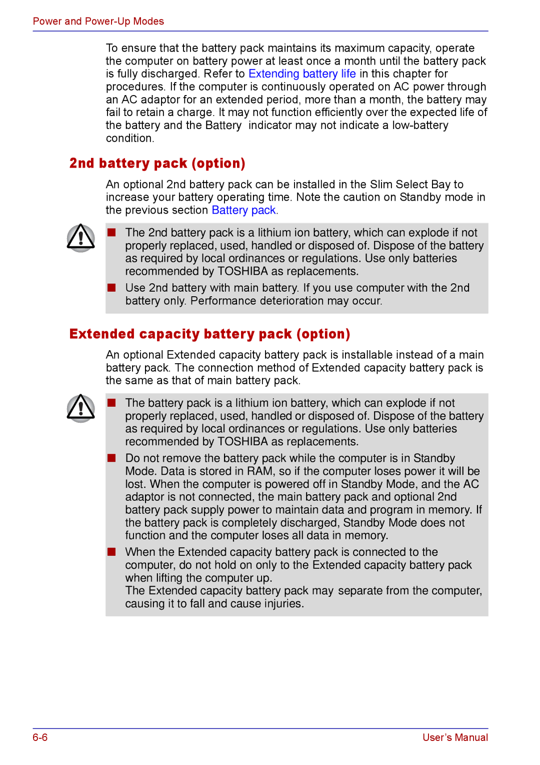 Toshiba TECRA M5 user manual 2nd battery pack option 