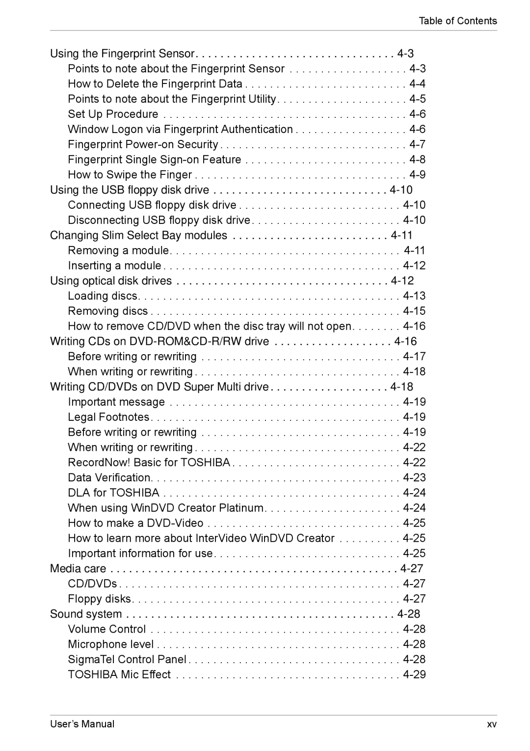 Toshiba TECRA M5 user manual Table of Contents 