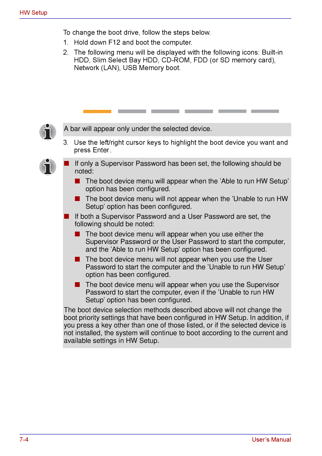 Toshiba TECRA M5 user manual Bar will appear only under the selected device 