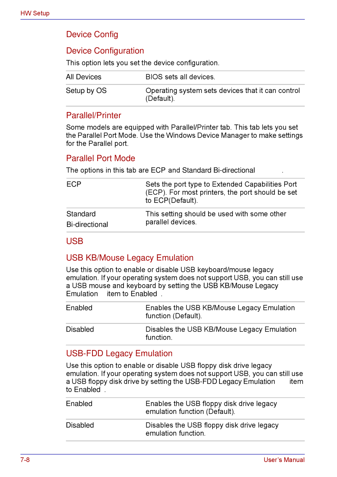 Toshiba TECRA M5 user manual Device Config, Parallel/Printer 