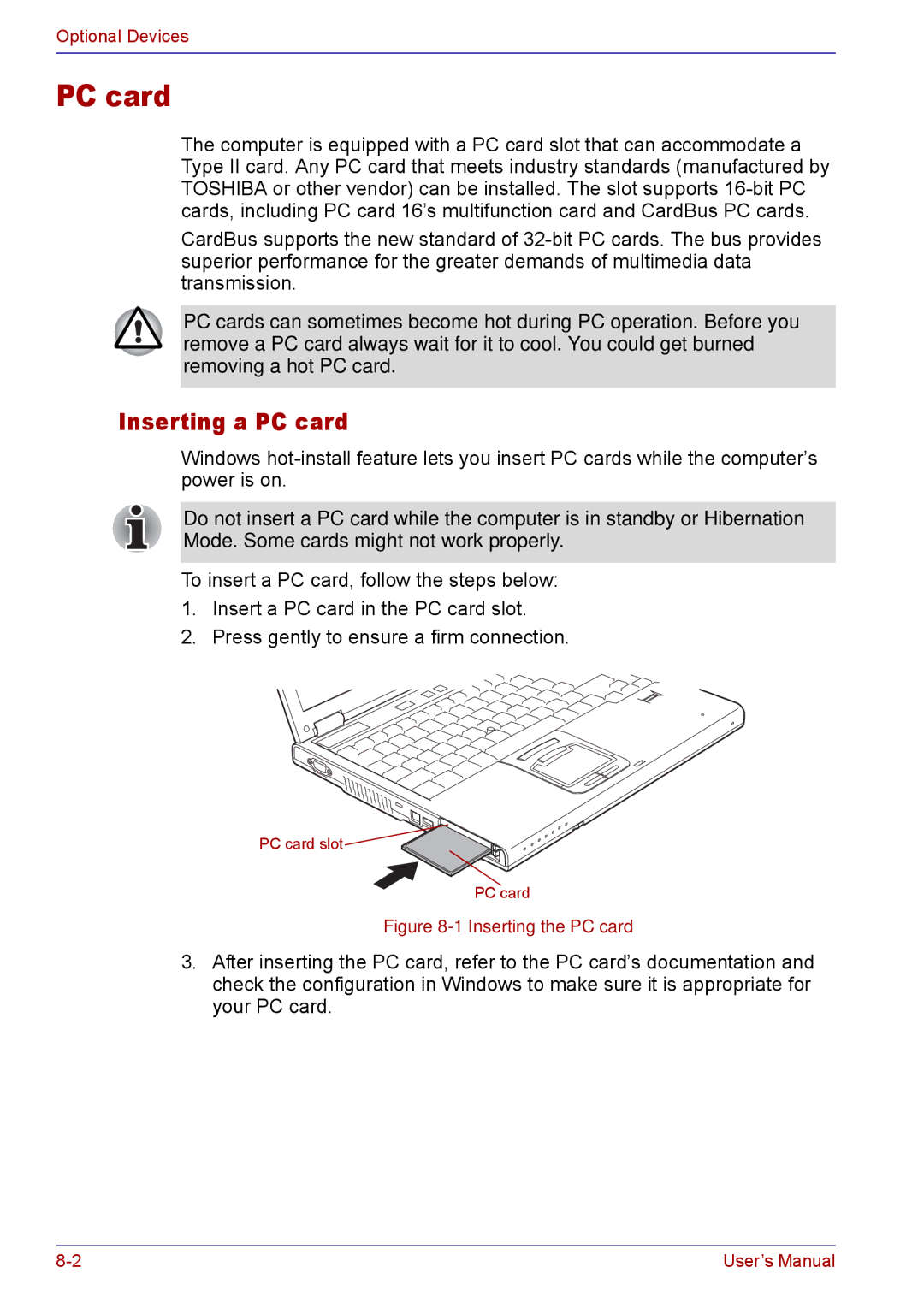 Toshiba TECRA M5 user manual Inserting a PC card 