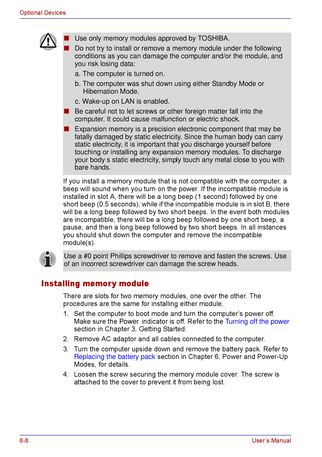 Toshiba TECRA M5 user manual Installing memory module 