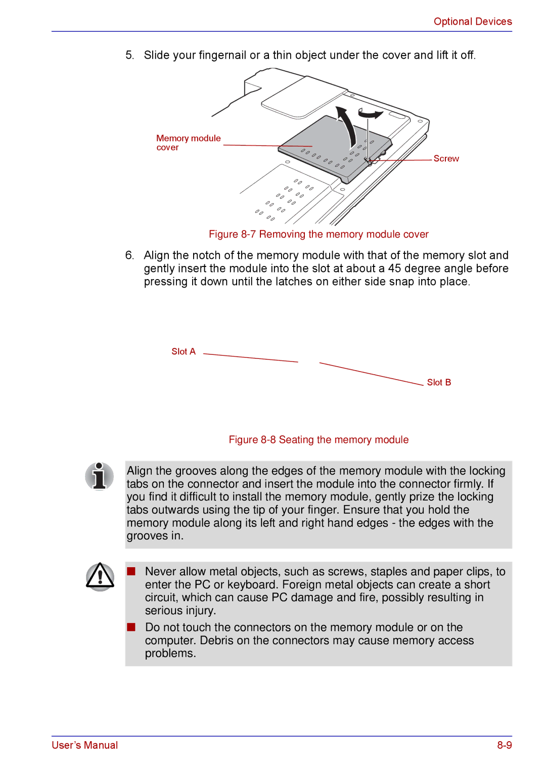 Toshiba TECRA M5 user manual Removing the memory module cover 