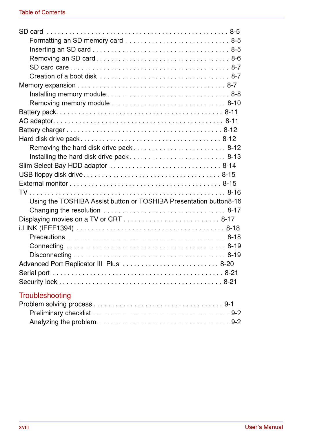 Toshiba TECRA M5 user manual Troubleshooting 