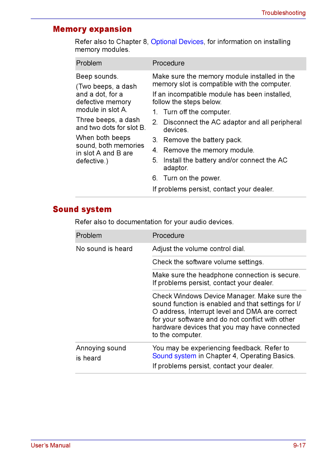 Toshiba TECRA M5 user manual Memory expansion, Sound system 