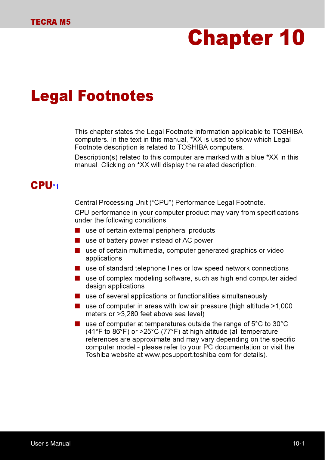 Toshiba TECRA M5 user manual Legal Footnotes, CPU*1 