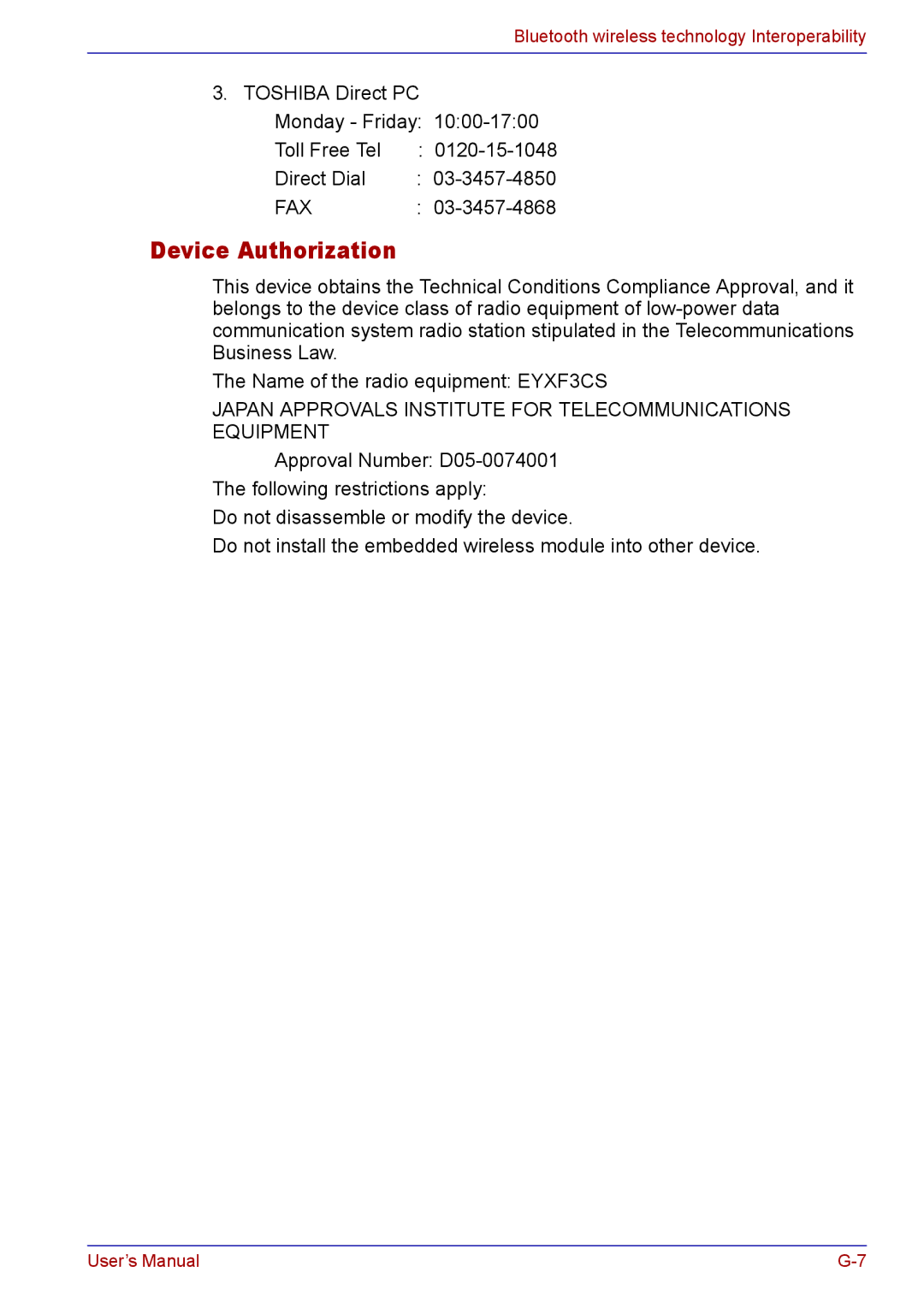 Toshiba TECRA M5 user manual Device Authorization, Japan Approvals Institute for Telecommunications Equipment 