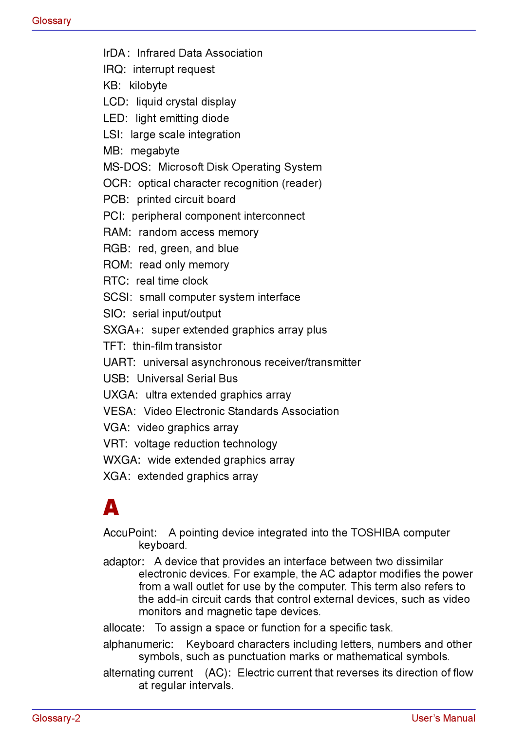 Toshiba TECRA M5 user manual Glossary 