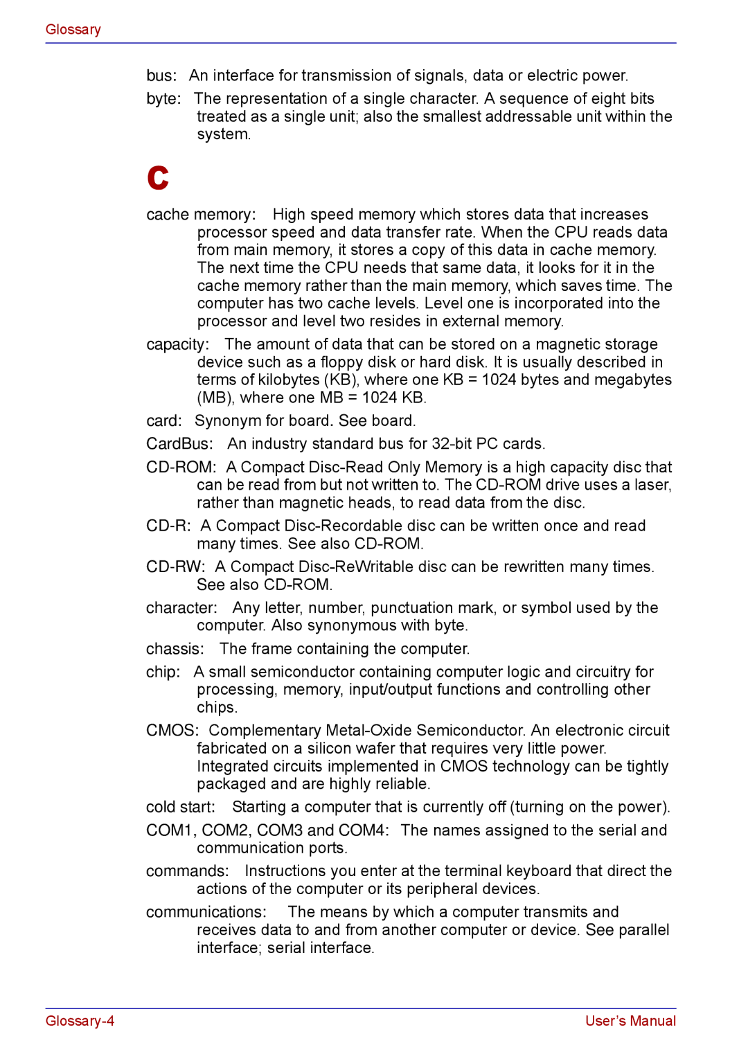 Toshiba TECRA M5 user manual Glossary-4 User’s Manual 