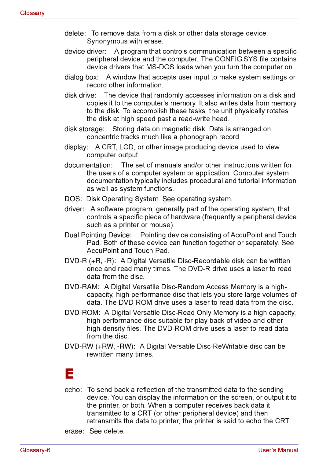 Toshiba TECRA M5 user manual Erase See delete 