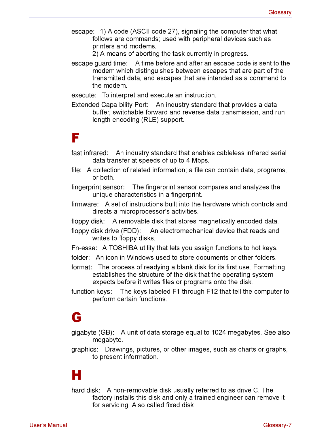 Toshiba TECRA M5 user manual Glossary-7 